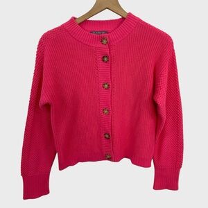 Alashan Hot Pink Cotton Cashmere Blend Button Front Cardigan Size Small